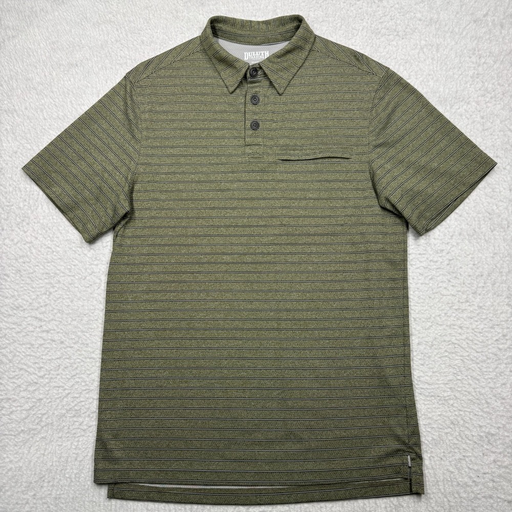 Duluth Trading Co Polo Shirt Relaxed Fit Olive Green Casual Striped Men's Size S